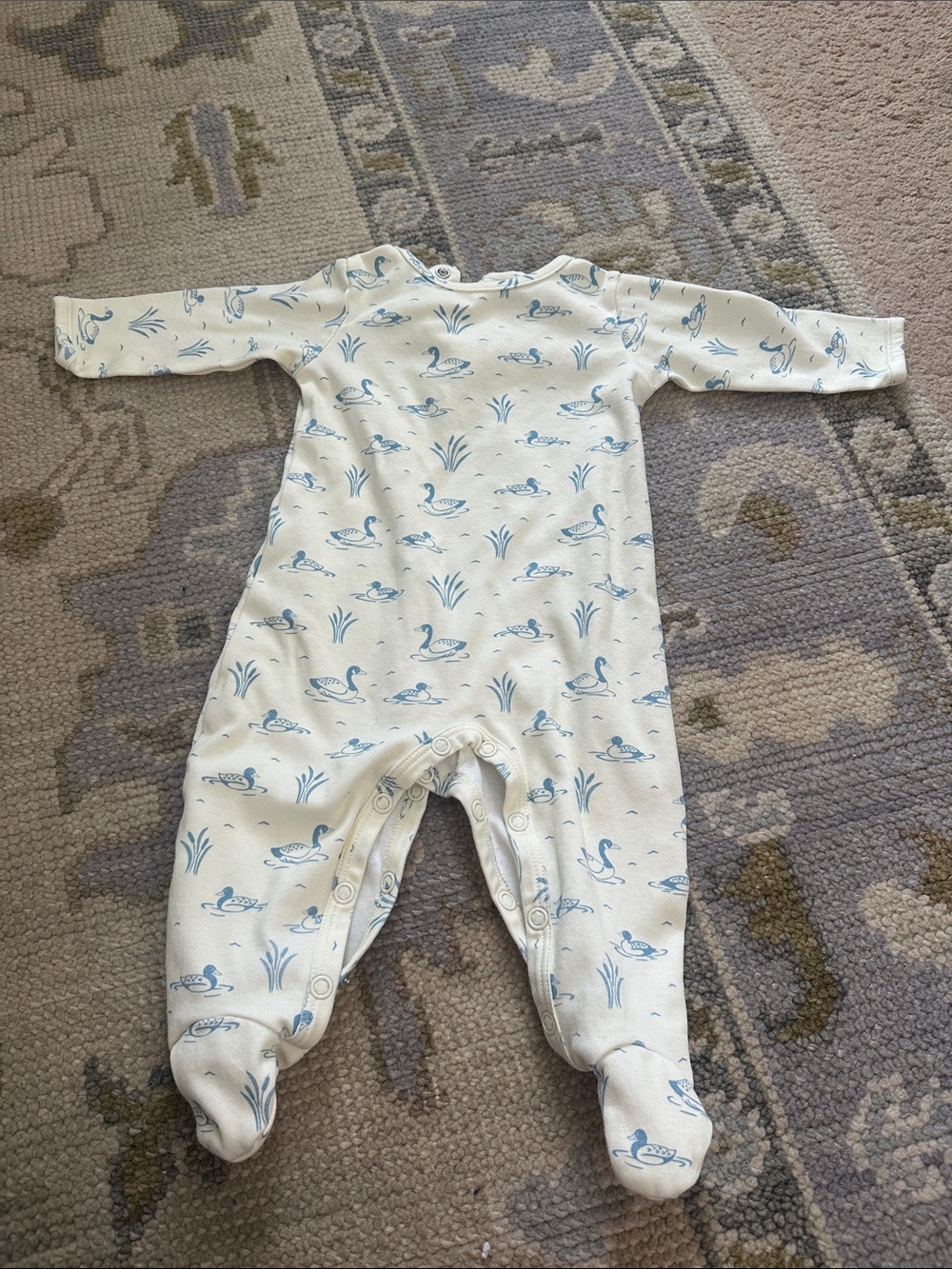 The Beaufort Bonnet Company Cream Footed One-Piece with Light Blue Swan Print